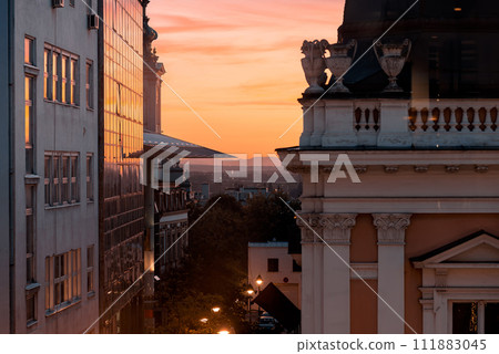 Belgrade cityscape seen during sunset. Serbia 111883045