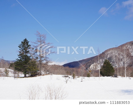 乘坐鞍高原一之川地雪場,積雪即將融化,沐浴在早春的陽光 乘坐鞍高原一之川地雪場,積雪即將融化,沐浴在早春的陽光 111883053
