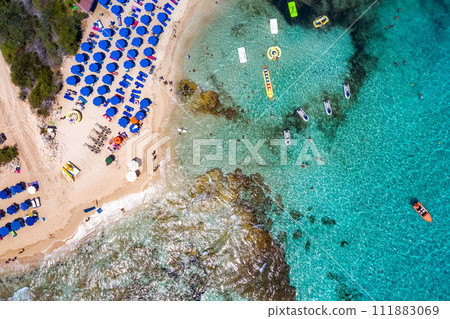 Overhead view of Glyki Nero Beach. Ayia Napa, Cyprus 111883069