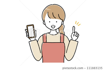 A female staff member explains the main points while showing her smartphone. 111883135