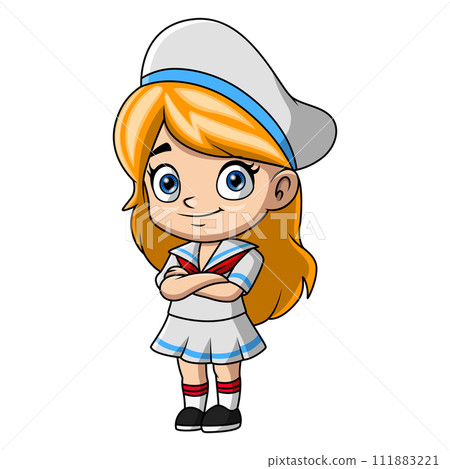 Cute little girl cartoon wearing sailor uniform Cute little girl cartoon wearing sailor uniform 111883221