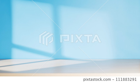 Wooden table and sunlit wall, product template Wooden table and sunlit wall, product template 111883291