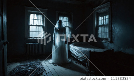 Horror scene of ghost woman in haunted house. Horror Halloween concept 111883524