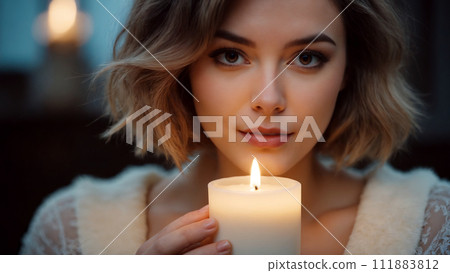 Portrait of a beautiful girl with a burning candle 111883812