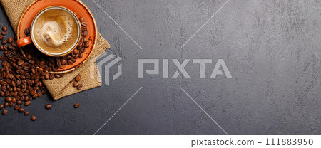 Roasted coffee beans and espresso coffee cup 111883950