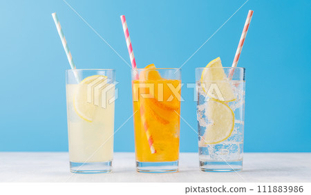 Various lemonade with ice in glasses Various lemonade with ice in glasses 111883986