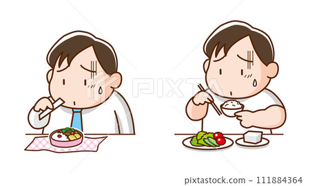 Fat man who restricts his diet to lose weight 111884364