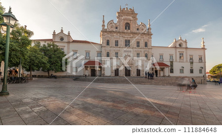 Panorama showing Sa da Bandeira Square with a view of the Santarem See Cathedral timelapse. Portugal Panorama showing Sa da Bandeira Square with a view of the Santarem See Cathedral timelapse. Portugal 111884648