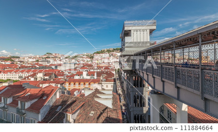 Panorama showing Alfama and Baixa districts of Lisbon aerial timelapse from anta Justa lift, Portugal Panorama showing Alfama and Baixa districts of Lisbon aerial timelapse from anta Justa lift, Portugal 111884664
