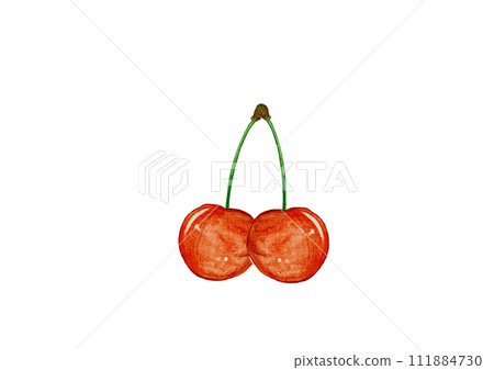 Twin transparent fresh cherries painted in watercolor 111884730