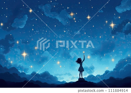 AI-generated content. little girl reaches a star illustration AI-generated content. little girl reaches a star illustration 111884914