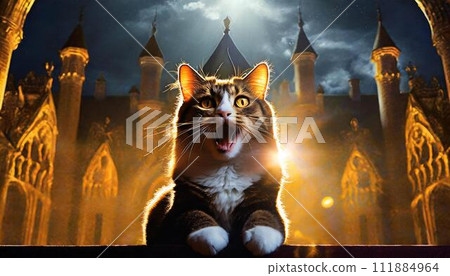 A cat living in a castle (AI generated material) 111884964