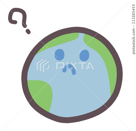 An illustration of a cutely deformed Earth character asking questions. An illustration of a cutely deformed Earth character asking questions. 111885453
