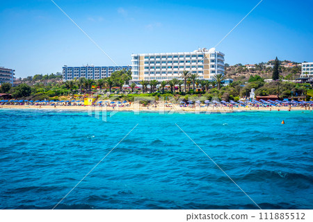 Coastal line of Ayia Napa with beach and hotels. Famagusta District. Cyprus. 111885512