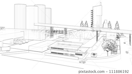 3D illustration of building project 111886192