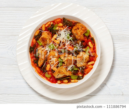 ribollita, italian soup with bread, beans, veggies ribollita, italian soup with bread, beans, veggies 111886794