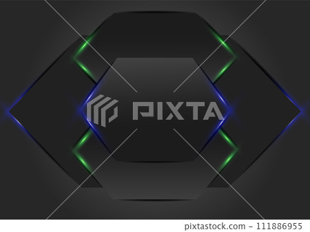 Black and gray background with highlights, shadows, gradients and geometric shapes 111886955