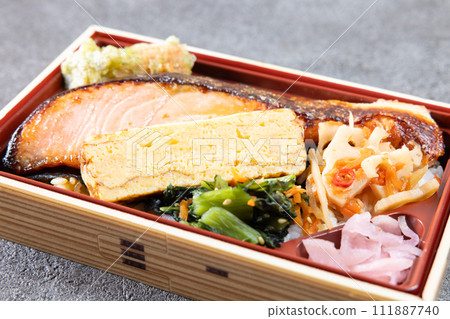 Delicious coho salmon saikyo grilled bento Delicious coho salmon saikyo grilled bento 111887740