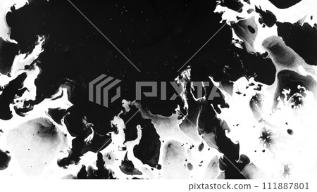 Macro Shot of Black Ink Drops Isolated on White Background 111887801