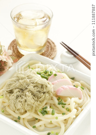 Chilled udon topped with grated yam and kelp Chilled udon topped with grated yam and kelp 111887887