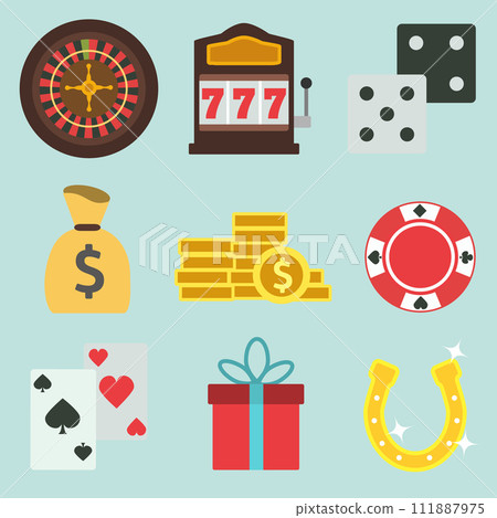 Set Of Cartoon Flat Casino Icons. Set Of Cartoon Flat Casino Icons. 111887975