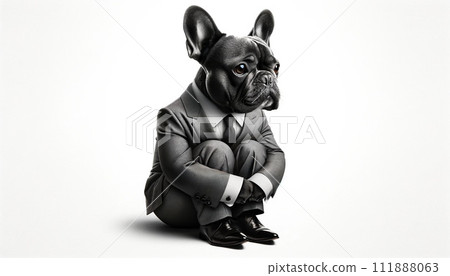 French bulldog dog wearing a suit who fails at work and is depressed 111888063