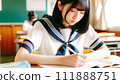 Girl studying in the classroom Female student in a sailor suit studying 111888751