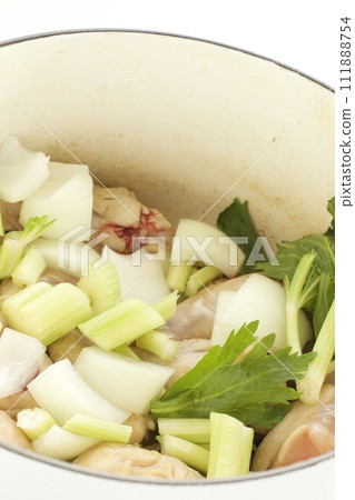 chicken and celery in the pot chicken and celery in the pot 111888754