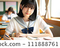 Girl studying in the classroom Female student in a sailor suit studying 111888761
