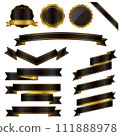Black and gold ribbons and decorations set 111888978