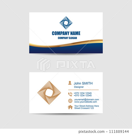 Vector abstract deep blue and gold business card template 111889144