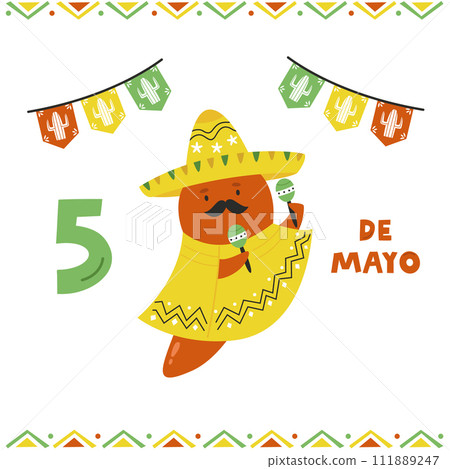 Holiday design for Cinco de Mayo with funny chili pepper dancing with maracas 111889247