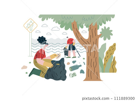 Mutual Support: Cleaning up trash, Garbage collection -modern flat vector concept illustration of people collecting trash on the beach A metaphor of voluntary, collaborative exchanges of resource Mutual Support: Cleaning up trash, Garbage collection -modern flat vector concept illustration of people collecting trash on the beach A metaphor of voluntary, collaborative exchanges of resource 111889300