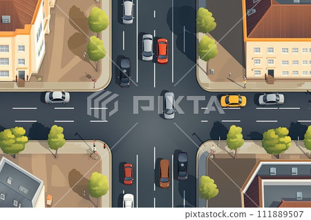 AI-generated content. asphalt road in big city view from above illustration 111889507