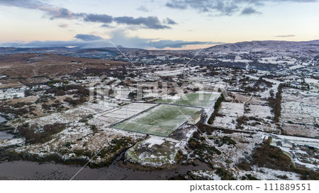 Aerial view of a snow covered Ardara in County Donegal - Ireland Aerial view of a snow covered Ardara in County Donegal - Ireland 111889551