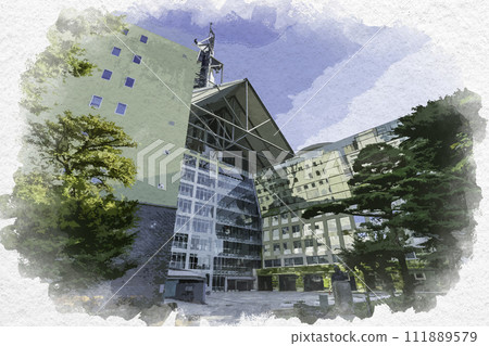 水彩畫風格 富山市 富山市政府 富山縣 富山市 水彩畫風格 富山市 富山市政府 富山縣 富山市 111889579