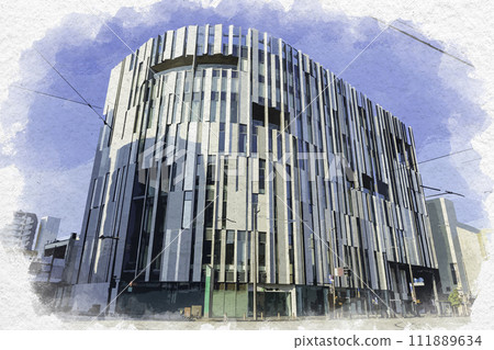 Watercolor style Toyama city Toyama Daiichi Bank head office TOYAMA Kirari Toyama City, Toyama Prefecture 111889634