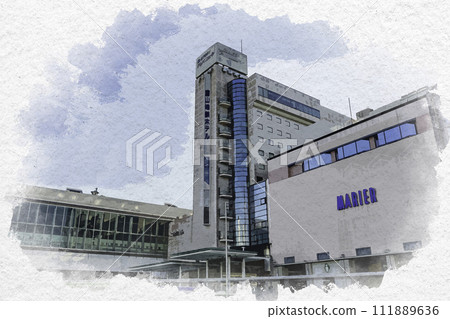 Watercolor painting style Toyama city Toyama Chitetsu Electric Railway Toyama Station Toyama City, Toyama Prefecture 111889636