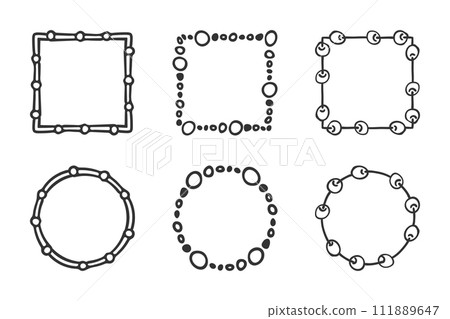Frames, doodle style borders Set. Hand drawn blob brush strokes, isolated graphic elements. Outline circle wreath, square geometric shapes. Empty frame for text space. Vector Frames, doodle style borders Set. Hand drawn blob brush strokes, isolated graphic elements. Outline circle wreath, square geometric shapes. Empty frame for text space. Vector 111889647