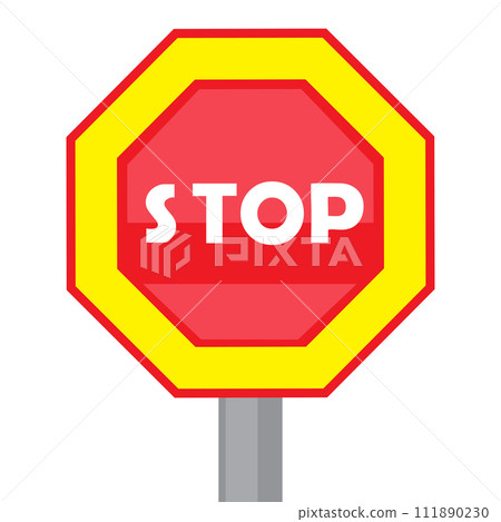 Vector colorful illustration with road stop sign on white background 111890230