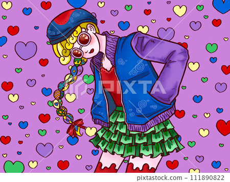 Stylish girl heart purple background 111890822