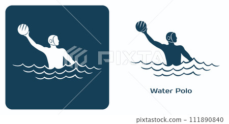 Water polo player emblem. Athlete throws the ball. One of the summer sports games pictograms set. 111890840