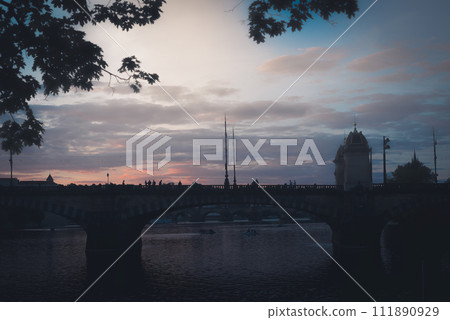 Silhouette of Legion bridge. Prague, Czech Republic Silhouette of Legion bridge. Prague, Czech Republic 111890929