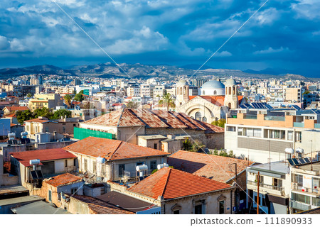 Holy Trinity church and Limassol cityscape. Cyprus 111890933