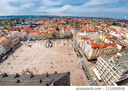 View from St Bartholomew's Cathedral over Republic Square. Pilsen (Plzen), Czech Republic View from St Bartholomew's Cathedral over Republic Square. Pilsen (Plzen), Czech Republic 111890936