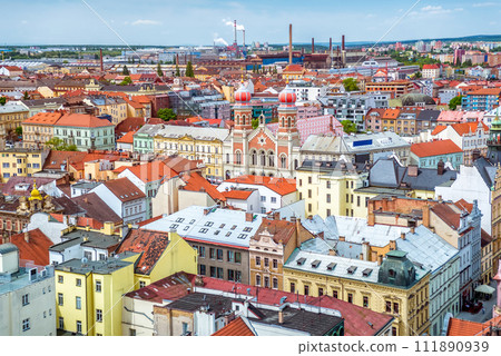The Great Synagogue and Pilsen cityscape. Czech Republic The Great Synagogue and Pilsen cityscape. Czech Republic 111890939
