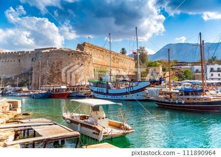 Kyrenia harbour overlooked by the castle. Kyrenia, Cyprus 111890964