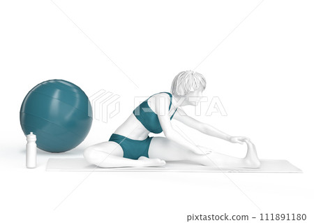 Woman stretching on mat during yoga session. 3D illustration Woman stretching on mat during yoga session. 3D illustration 111891180