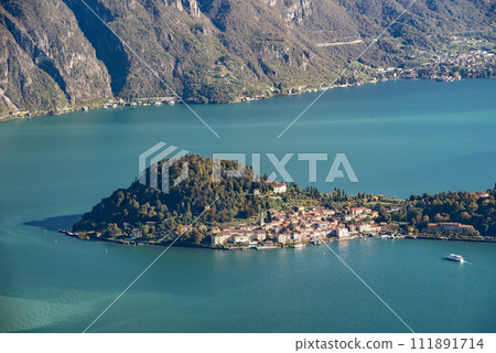 Magnificent view of Bellagio at lake Como, seen from Monte Crocione Magnificent view of Bellagio at lake Como, seen from Monte Crocione 111891714
