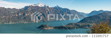 Magnificent view of Bellagio at lake Como, seen from Monte Crocione 111891717